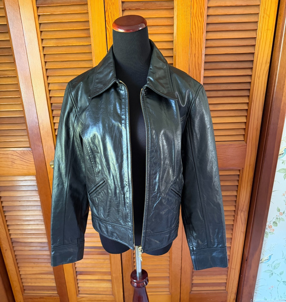COACH Women's Black Leather Jacket Coat Sz Large